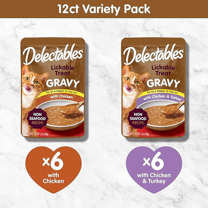 Hartz Delectables Gravy Non-Seafood Lickable Wet Cat Treat & Food Topper, Chicken Flavor Variety, 12 Pack, 1.40 Ounce (Pack of 12)