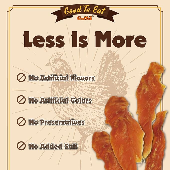 Gootoe Dog Treats, Chicken Jerky for Dogs - Dog Training Treats; High-Protein, Gluten-Free, Hypoallergenic, Grain-Free, Chicken Fillets, 1 lb