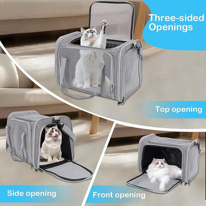 Cat Carrier Soft, Collapsible Cat Bag Carrier, TSA Airline Approved Pet Carrier for Cats with Removable Mat, Breathable Pet Travel Carrier for Small Medium Adult Pussy & Small Dogs (Grey)