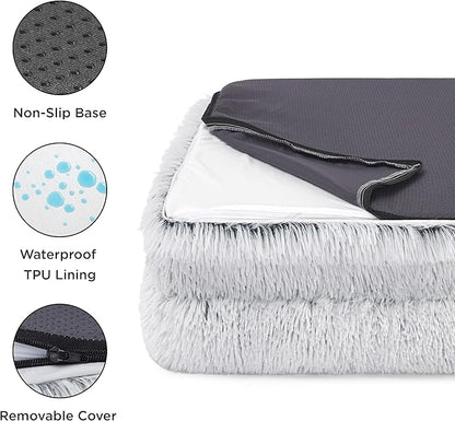 Bedsure Orthopedic Dog Beds for Small Dogs - Washable Small Dog Cat Bed Waterproof, Comfort Pet Couch Sofa with Washable Removable Cover, Pets Bed with Nonskid Bottom, Long Faux Fur-Misty Grey, 24"