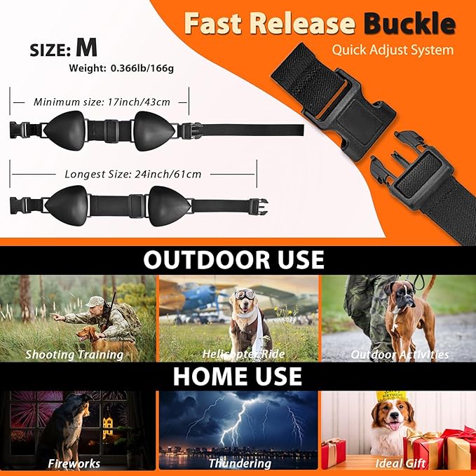 ZOHAN Dog Ear Muffs for Noise Protection, Comfort Dog Noise Cancelling Ear Muffs with Fast Snap Lock for Fireworks, Thunder, Vacuums(Black,M)