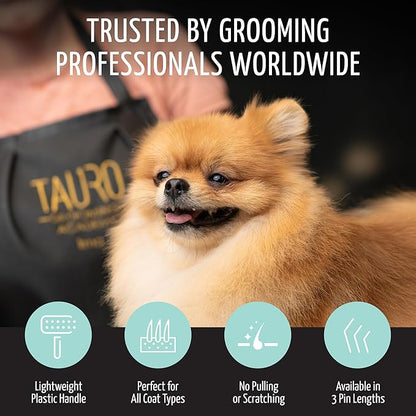 Tauro Pro Line Plastic Long & Short Hair Slicker Dog Brush for Deshedding & Detangling - Mint Slicker Brush for Dog & Cat Grooming - 0.43″ Pins, Flexible Cushion & Non-Slip Grip