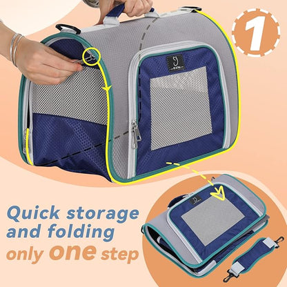 A4Pet Airline Approved Pet Carrier, Suitable for Cats, Puppies for Under 18 lbs, Soft Sided Puppy Carrier, Easy On The Go, Easy to Stow, 17.0 x 11 x 11,Grey & Green