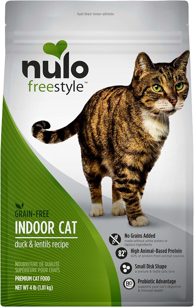 Nulo FreeStyle High Protein Indoor Cat Food, Duck & Cod Recipe - Natural Grain-Free Dry Indoor Cat Food with Omega Fatty Acids, & Probiotics, 4 lb
