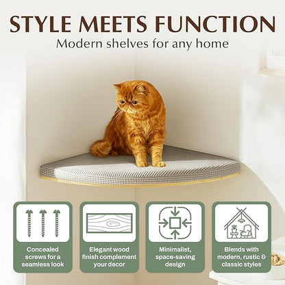 Extra Large 31.5" x 20" CALLICO HAVEN- Corner Cat Wall Shelf, Modern Wall Cat Bed, Corner Wall Hammock for Cats, Space-Saving Wall Cat Tree Bed, Sturdy/Hidden Mounts, Washable Cover- Fan Shape