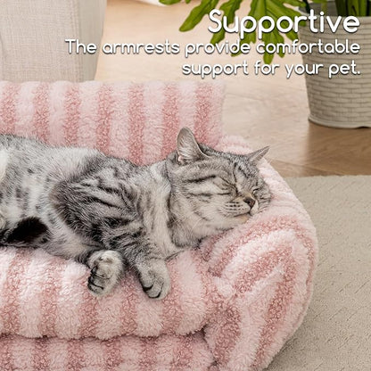 Hollypet Cat Bed Fluffy Plush Mutifuctional Double-Layer Soft Pet Couch Orthopedic Sofa Nest Beds for Small Cats and Dogs, Pink (21x15x8 inch)