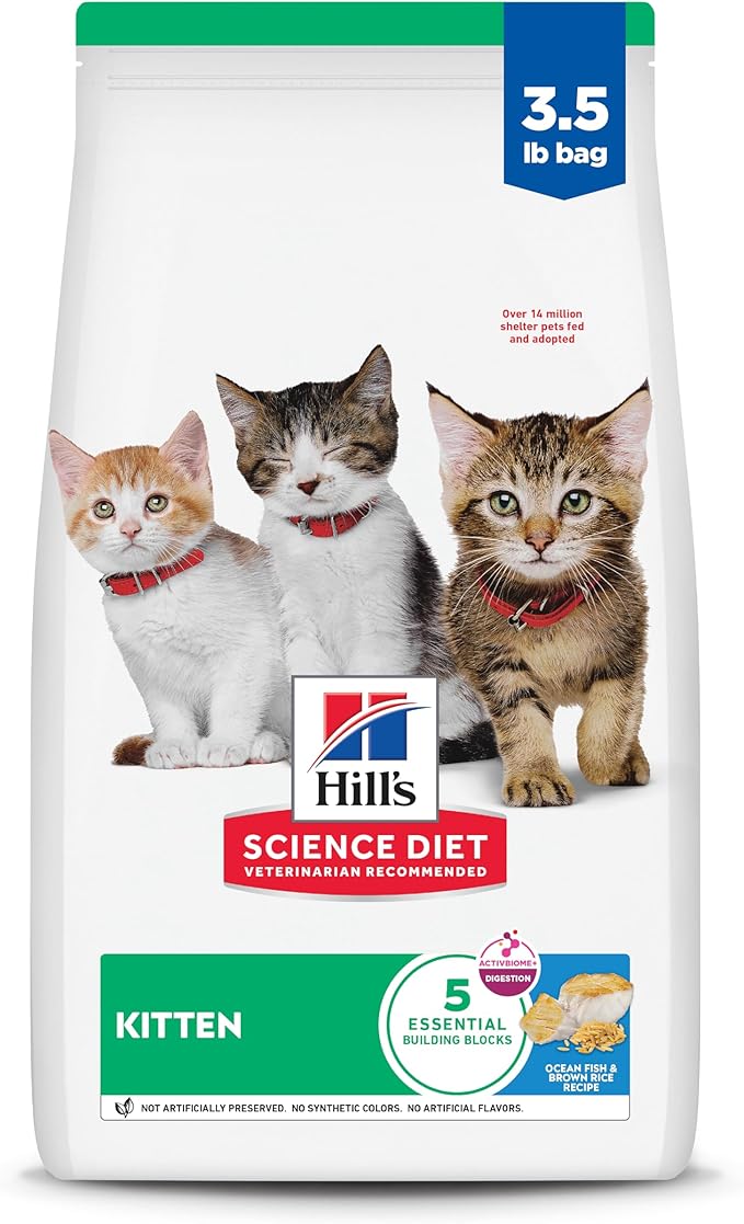 Hill's Science Diet Kitten, Kitten Premium Nutrition, Dry Cat Food, Ocean Fish & Brown Rice, 3.5 lb Bag