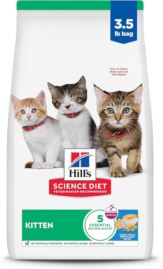 Hill's Science Diet Kitten, Kitten Premium Nutrition, Dry Cat Food, Ocean Fish & Brown Rice, 3.5 lb Bag