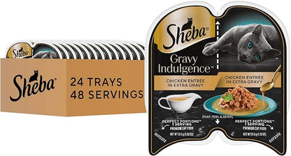 Sheba Gravy Indulgence Adult Wet Cat Food Chicken Entree in Extra Gravy, 2.6 oz. Twin-Pack Trays (24 Count, 48 Servings)