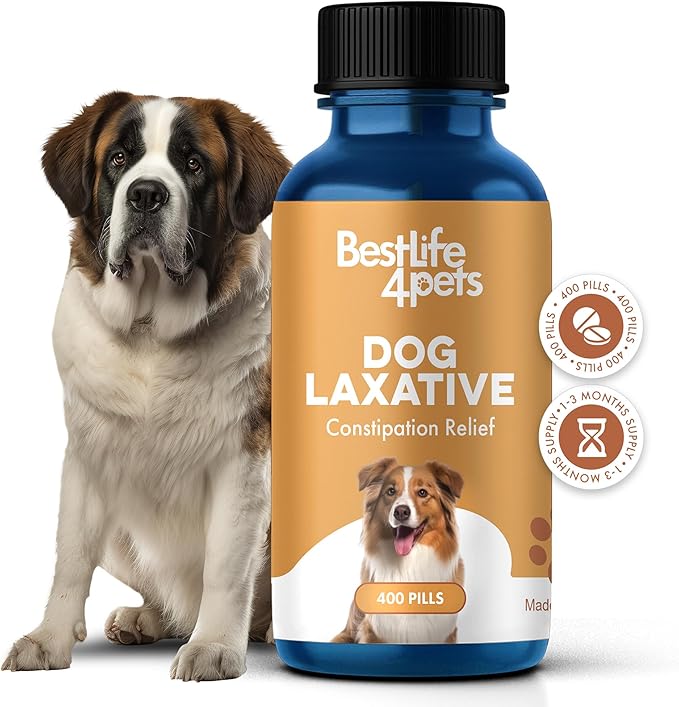 Dog Laxative Constipation Relief, Dog Stool Softener Remedy Eases Irregular Bowel Movements, Scooting & Rectal Itching; Supports Canine Digestion & Canine Gas Relief, 400 Odorless, Tasteless Pills