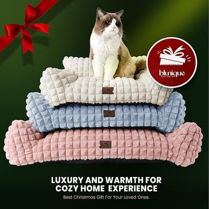 Cat Bed for Indoor Cats - Cute Pink Cat Couch Beds, Fluffy Pet Couch with Faux Rabbit Fur Washable Cover, Fuzzy Pet Sofa in 3D Diamond Pattern, 24inch