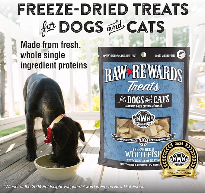 Northwest Naturals Raw Rewards Freeze-Dried Whitefish Treats for Dogs and Cats - Bite-Sized Pieces - Healthy, 1 Ingredient, Human Grade Pet Food, All Natural, Proudly Made in USA, 2.5 Oz (Pack of 3)