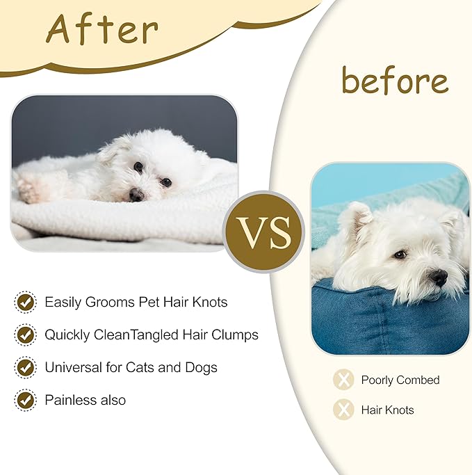 Double Row Pet Comb with Wooden Handle, Metal Pin Undercoat Rake for Dogs & Cats, Grooming Tool for Detangling, Deshedding & Massage