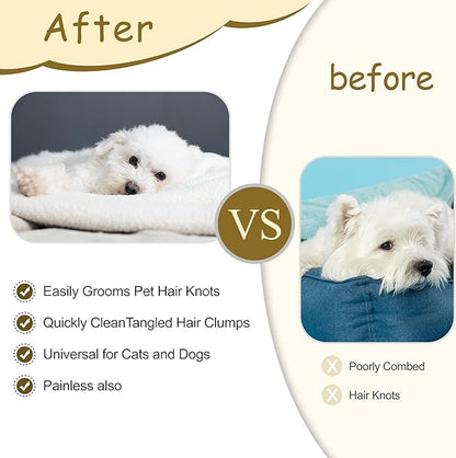 Double Row Pet Comb with Wooden Handle, Metal Pin Undercoat Rake for Dogs & Cats, Grooming Tool for Detangling, Deshedding & Massage