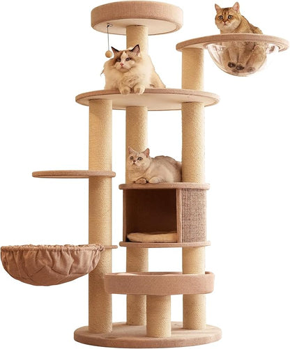 Extra Large Cat Tree for Maine Coon,65 Inches Tall Cat Tree Tower for Indoor Cats Large Adult 20 lbs,XXL Heavy Duty Luxury Sturdy Cat House with Big Hammock,Sisal Scratching Post,Condo