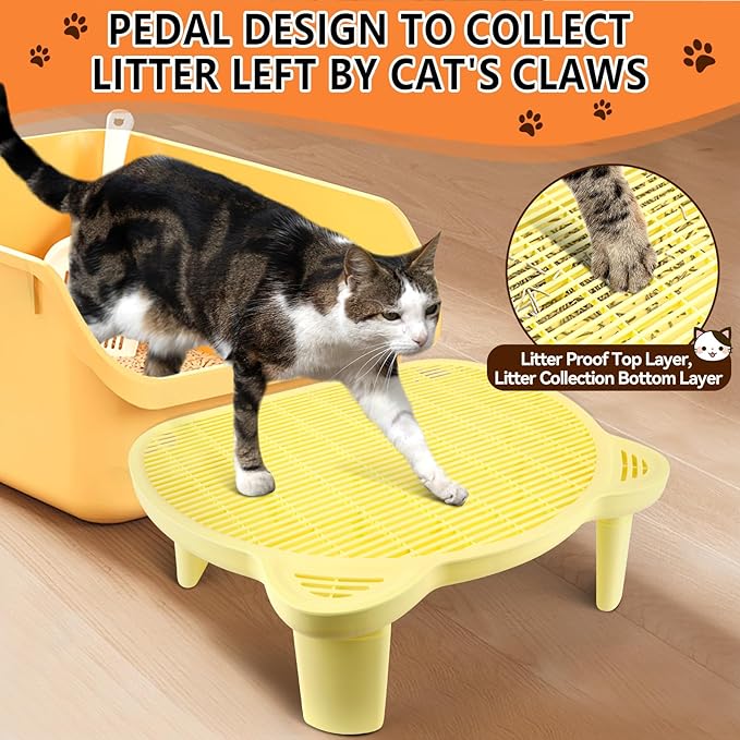 Adjustable Cat Ramp Litter Box Step Double Layer with Filter Function, Elevated Litter Box Ramp for Senior Cats Easy Cleaning Cat Litter Tray for Floor Indoor (Yellow)