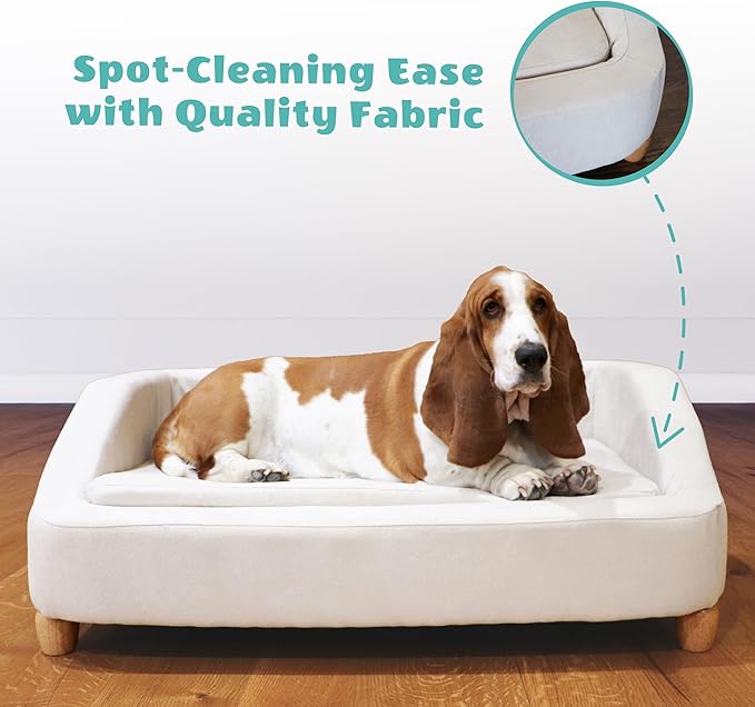 Critter Sitters 36-In. Microfiber White Rectangular Dog Sofa for Medium-Sized Dogs, Modern and Stylish Elevated Dog Bed for Home or Apartment, Comfortable and Easy to Clean Pet Beds