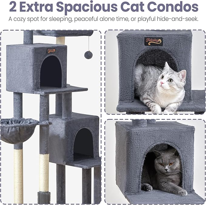 Cat Tree Tower for Indoor Cats Large Adult - 65 inch Extra Tall Cat Condo Trees with Scratching Post Hammock Perch - XL Sturdy Big Heavy Duty Multi Level Cat House Towers - Kitty Climbing Furniture