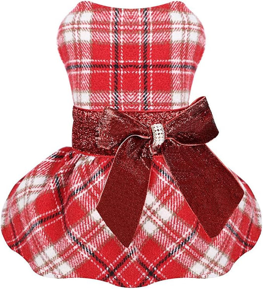 Dog Dress for Small Dogs, Winter Cute Warm Fleece Dog Sweater Dresses for Small Dogs Girl, Chihuahua Yorkie Soft Pet Doggie Coat Clothing Flanne Lining Cat Apparel (Red Plaid, X-Small)