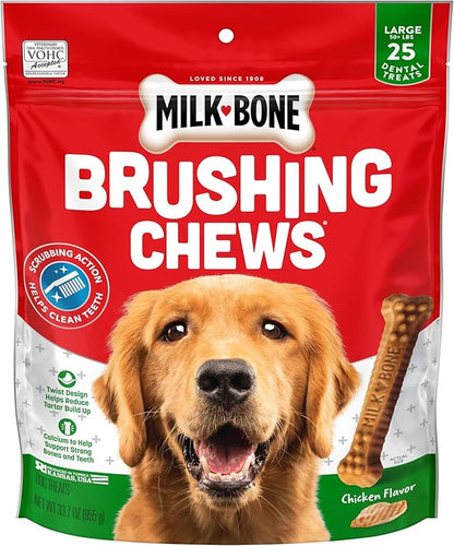 Milk-Bone Brushing Chews Daily Dental Dog Treats, Chicken Flavor, Large, 25 Count