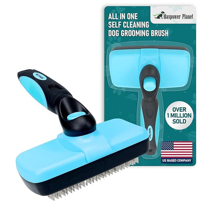 Maxpower Planet Pet Grooming Brush - Double Sided Shedding and Dematting Undercoat Rake Comb for Dogs and Cats,Extra Wide (B - Slicker Brush, Large)