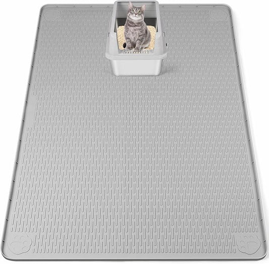 Cat Litter Mat, XXL Extra Large 50" x 35" Silicone Mat Litter Trapping Mat for Scatter Control, Soft on Kitty Paws, Easy to Clean (Grey)