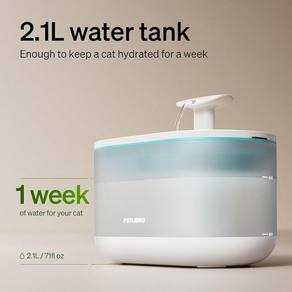 PETLIBRO Cat Water Fountain Ultra Quiet with Two Flow Modes, Large-Size Filter Capsule Pet Water Fountain, 71oz/2.1L Visible Water Level Dog Water Dispenser for Cats & Dogs