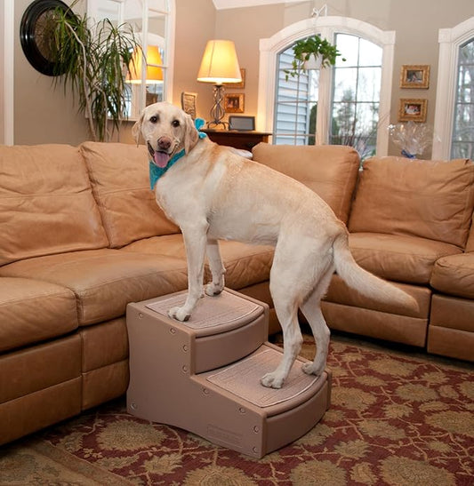 Pet Gear Easy Step II Extra Wide Pet Stairs, 2 Step for Dogs/Cats up to 200 pounds, Removable/Washable Carpet, Easy Assembly (No Tools Required), Camel