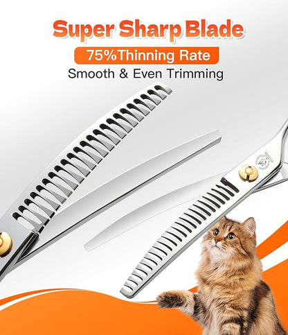 Fenice Peak 6" Small Curved Chunker Scissors, Japanese 440C Steel with Safety Round Tips, Lightweight Pet Grooming Shears for Professional Face, Paws & Body Contouring