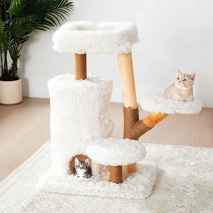 35-Inch Multi-Level Cat Tree with Durable Sisal-Wrapped Posts, Dual Enclosed Condos, Cushioned Perches, and Removable Plush Cover,White