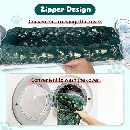 L&W BROS. 2-Pack Foldable Cat Window Perches with Christmas Cushion Bed – Easy to Assemble Cats Hammock for Window, Warm Indoor Cat Beds for Large Cats, Edition(M 2Pc)