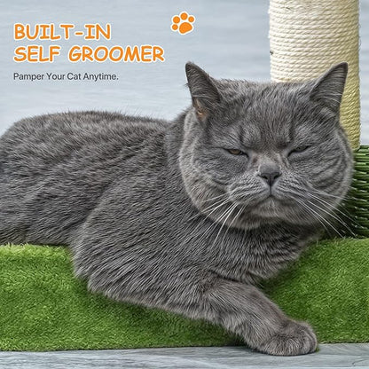 Athena Collection Small Cat Tree Tower with Scratching Post, 32 Inch Modern Cute Cat Tree Condo with Cozy Perch Haing Ball Green Leaves for Kittens Indoor Playing, Green