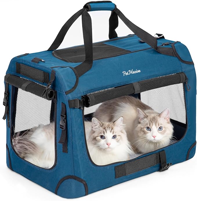 Extra Large Cat Carrier for 2 Cats, Collapsible Soft Sided Pet XL Crate for Large Mudium Big Cat 20lbs+, Car Travel Portable Bag for Long Trips Ride 24"x16.5"x16.5"