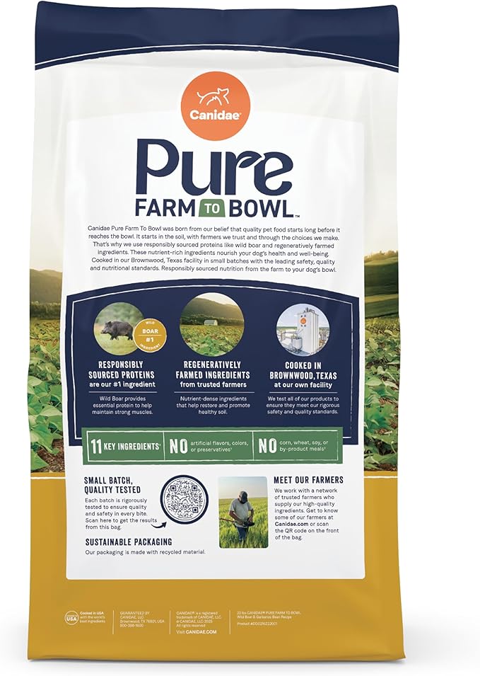 Canidae Pure Farm to Bowl Wild Boar & Garbanzo Bean, Grain-Free Dry Dog Food, Adult, 4lb