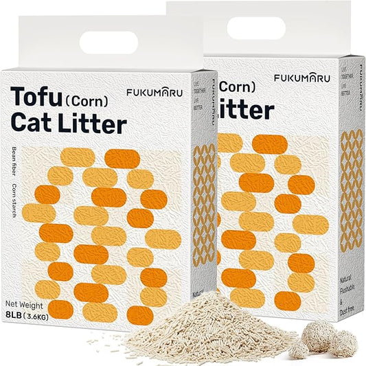 FUKUMARU Tofu Cat Litter - Natural, Unscented, Dust Free, Quick Clumping, 8lb x 2 Bags