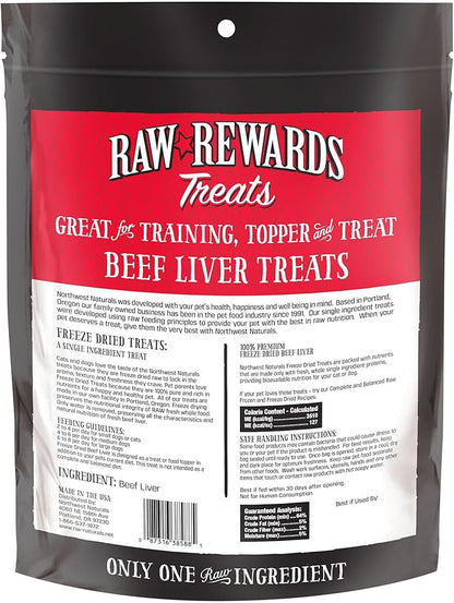 Northwest Naturals Raw Rewards Freeze-Dried Beef Liver Treats for Dogs and Cats - Bite-Sized Pieces - Healthy, 1 Ingredient, Human Grade Pet Food, All Natural, Proudly Made in USA, 10 Oz (Pack of 3)