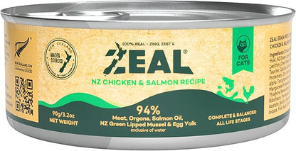 ZEAL New Zealand Wet Cat Food – High Protein, Grain-Free with Superfoods (Chicken & Salmon, 3.17oz Can, 24-Pack)