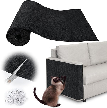 Cat Scratch Furniture Protector - 138" x 17" Trimmable Self-Adhesive Cats Claws Scratch Pads, DIY Cat Climbing Couch Protector for Scratch Post Cat Tree Replacement Indoor (Black)
