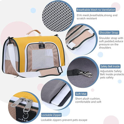 A4Pet Airline Approved Pet Carrier, Suitable for Cats, Puppies Under 18 lbs, Soft-Sided Dog Travel Carrier Collapsible and Easystore, 17" x 11" x 11", Yellow & Black