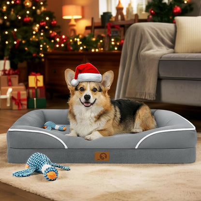 Homemate Dog Beds Large Sized Dog: 36x27 inch Orthopedic Large Dogs Bed XL Outdoor Pet Cat Bed Sofa Supplies with Toy Dogs Crate Pad Couch with Removable Washable Cover & Non-Slip Botton Light Grey