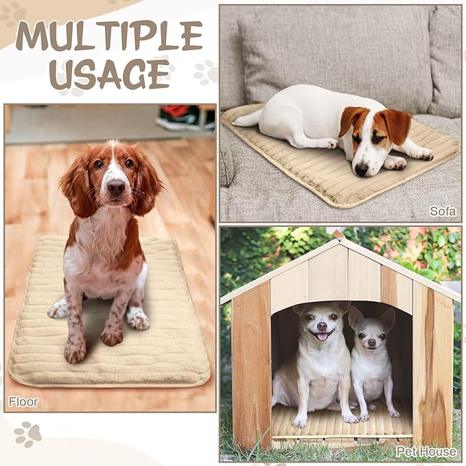 Nuanchu 4 Pack Self Warming Cat Bed 24"x18" Self Heating Dog Cat Pad Bulk Crate Bed Extra Warm Thermal Big Pet Pad for Indoor Outdoor Pets Houses with Removable Washable Cover Non Slip (Apricot)