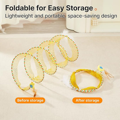 Potaroma Spiral Tunnel Cat Toy, Self Play Cat Play Spiral Kitten Collapsible Spring Tunnel Toy for Indoor Cats with Feather and Bell, 20 Inches Unfolded