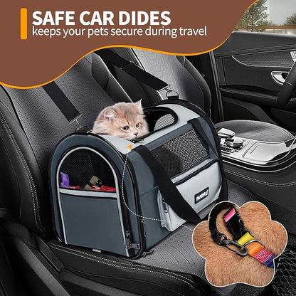 Collapsible Small Pet Carrier for Cat 15 lbs with Fashion Pocket, Lightweight Sturdy Travel Carry Bag Little Puppy Dog, Breathable Stylish Kitten Soft Cage Kennel, 17.7x11.0x11.8 Inch Grey