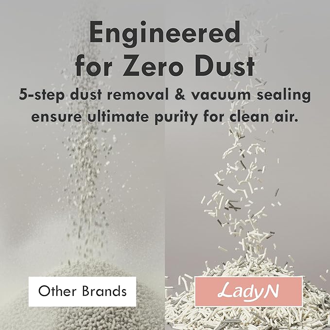 Lady N Granular Tofu Cat Litter Mini-Pellet Compatible with Automatic Self Cleaning Cat Litter Box, Strong Clumping, Low Dust, Activated Charcoal Odor Control 18lb