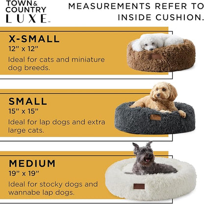 Town & Country Luxe CuddleTown Fuzzy Solid Donut Pet Bed, Soft, Cozy & Calming, Water Repellent, Non-Slip Bottom, 100% Machine Washable, Dark Grey, Medium 28"x28"x7" Round