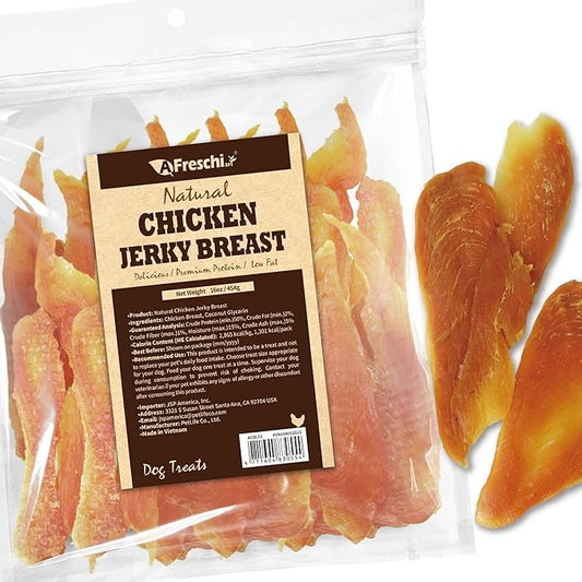 AFreschi Natural Chicken Breast Jerky 16 oz, Dog Treats, All Natural, Grain-Free, High-Protein, Low Fat, Healthy & Easily Digestible