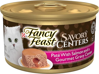 Purina Fancy Feast Savory Centers With Salmon Wet Cat Food Pate with Gourmet Gravy Center - (Pack of 24) 3 oz. Cans