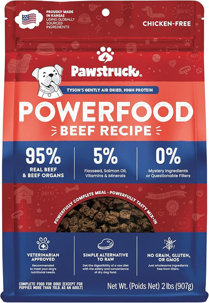 Pawstruck Air Dried Dog Food with Real Beef, Grain-Free, Made in USA, Non-GMO & Vet Recommended, High Protein Limited Ingredient Full-Feed for All Breeds & Ages, 2lb Bag