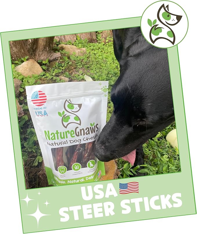 Nature Gnaws USA Steer Sticks for Dogs 5-7" (8oz) - Mixed Thickness - Long Lasting for Aggressive Chewers and Large Dogs - Natural Beef Bully Dog Chew Bones (Pack of 2)