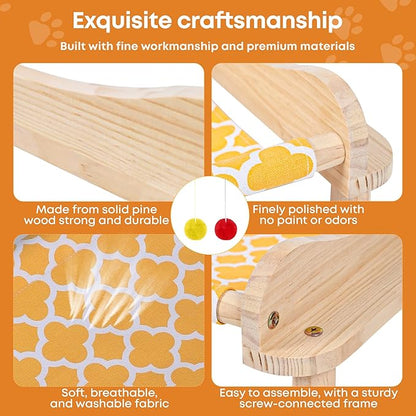 2-Layer Cat Hammock Bed, 24"x15.7"x16.3" Elevated Cat Bed with Pine Wood Frame, Breathable Washable Covers, Wooden Pet Furniture for Indoor Cats and Small Animals(Orange-2)